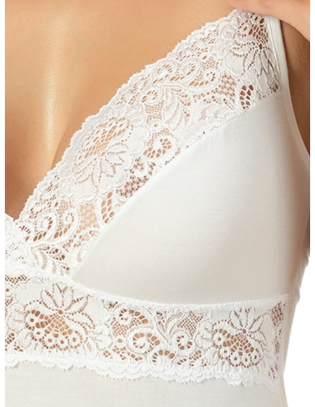 Top Donna Forma Seno Viscosa Spalla Stretta e Pizzo, Marlene