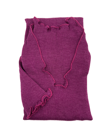 Maglia Donna a Costina in Lana e Seta Manica Lunga Plissè