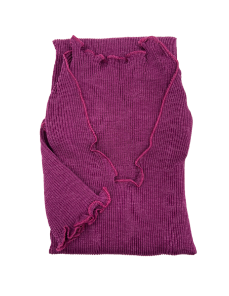 Maglia Donna a Costina in Lana e Seta Manica Lunga Plissè