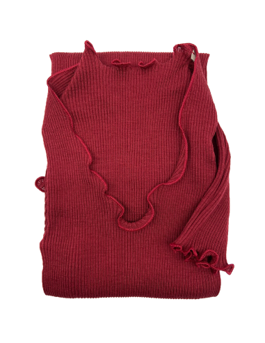 Maglia Donna a Costina in Lana e Seta Manica Lunga Plissè