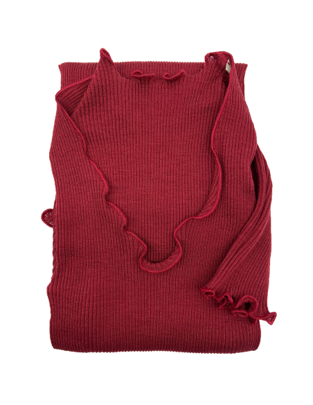 Maglia Donna a Costina in Lana e Seta Manica Lunga Plissè