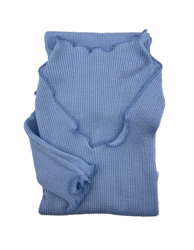 Maglia Donna a Costina in Lana e Seta Manica Lunga Plissè
