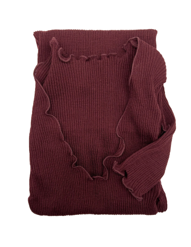 Maglia Donna a Costina in Lana e Seta Manica Lunga Plissè