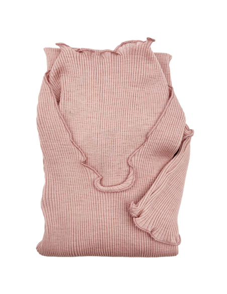 Maglia Donna a Costina in Lana e Seta Manica Lunga Plissè