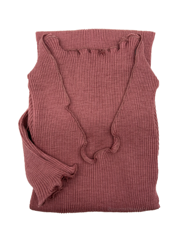 Maglia Donna a Costina in Lana e Seta Manica Lunga Plissè