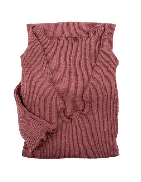Maglia Donna a Costina in Lana e Seta Manica Lunga Plissè