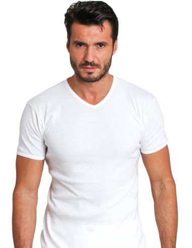 T-Shirt Uomo a V 100% Cotone Manica Corta, Basic Cotton 905