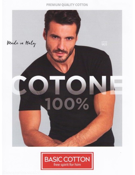 T-Shirt Uomo a V 100% Cotone Manica Corta, Basic Cotton 905