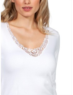 Maglia Donna Cotone Felpato Manica Lunga Pizzo, Mare 595 2