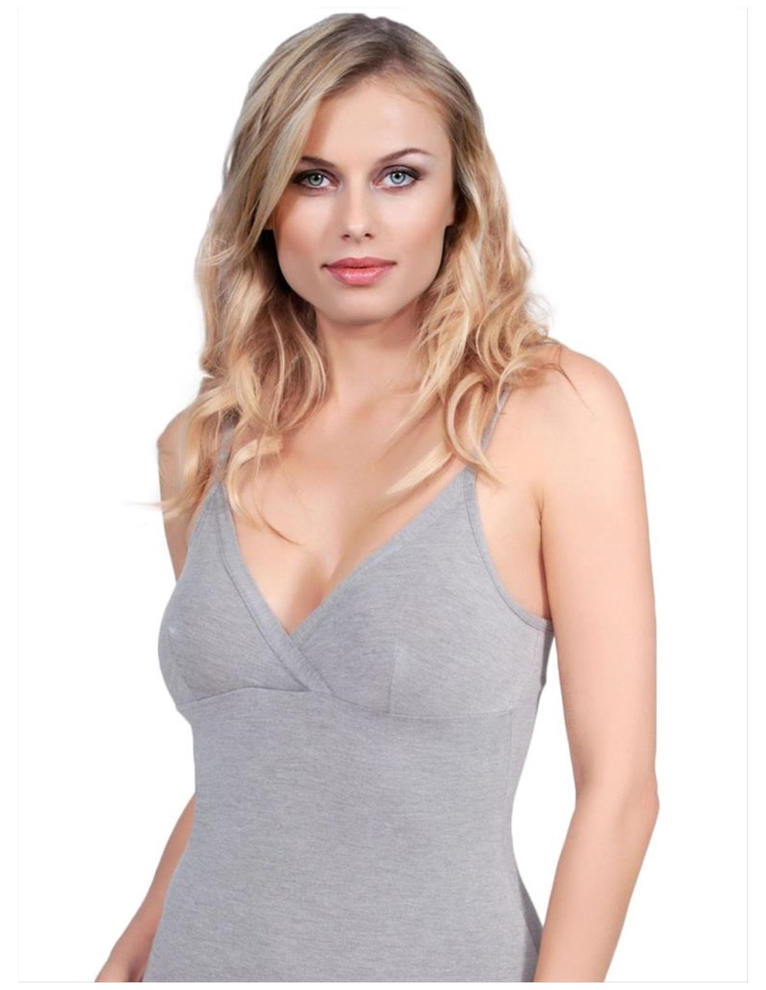 EGI Canotta Donna In Micromodal Con Fascia In Pizzo Sul Seno - Prodotta In Italia - Colore Grigio, Taglie S- XL, 95% Modal 5% Elastan