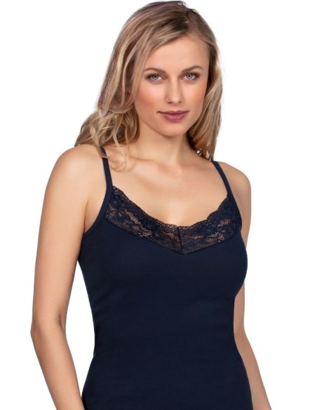 Top donna puro cotone 100% spalla stretta e pizzo MaRe 266