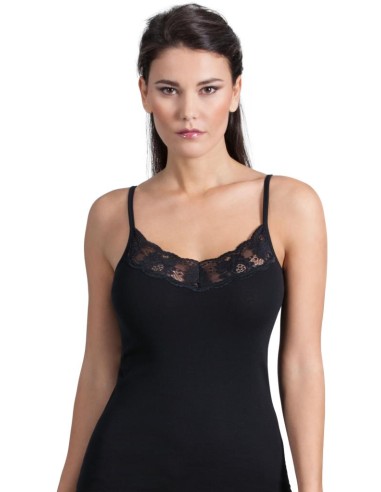 Top donna puro cotone 100% spalla stretta e pizzo MaRe 266