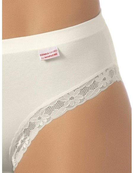 Slip Donna Cotone Elastico Vita Media Pizzo, Marlene 14027