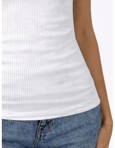 Maglia Donna a Costine 100% Cotone Manica Corta e Pizzo