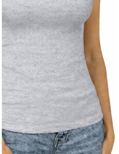 Maglia Donna a Costine 100% Cotone Manica Corta e Pizzo
