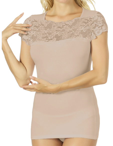 Maglia Donna Sottogiacca Manica Corta e Balza Pizzo, Marlene