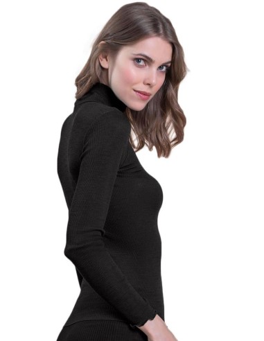 Lupetto Donna Collo Alto Costina in Lana e Seta Manica Lunga