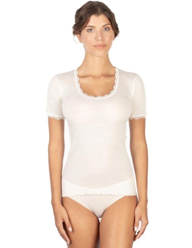 Maglia Donna Costina Lana Merinos Manica Corta in Pizzo EGI