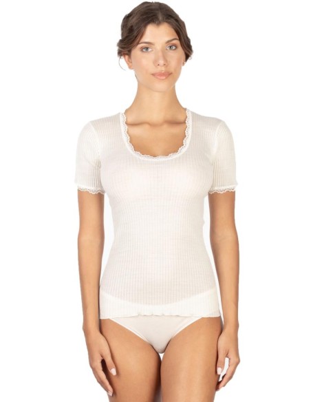 Maglia Donna Costina Lana Merinos Manica Corta in Pizzo EGI