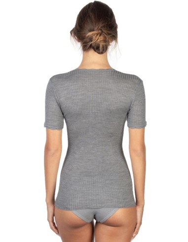 Maglia Donna Costina Lana Merinos Manica Corta in Pizzo EGI