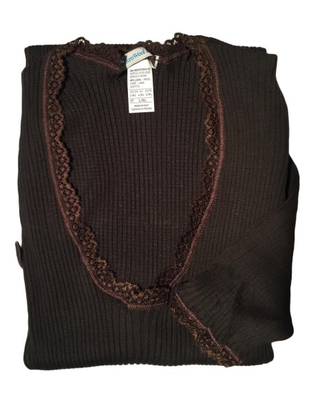 Maglia Donna Costina Lana Merinos Manica Corta in Pizzo EGI