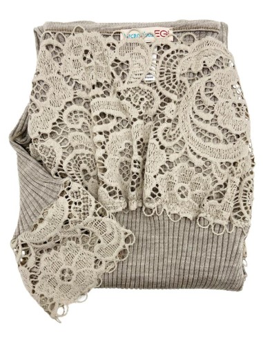 Maglia Donna Costina Lana Merinos Manica Lunga e Balza Pizzo