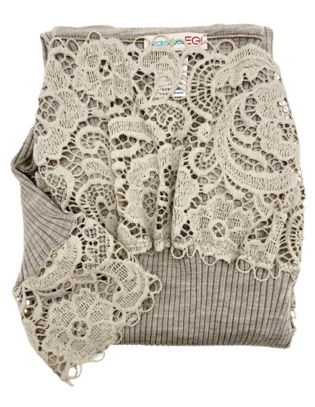 Maglia Donna Costina Lana Merinos Manica Lunga e Balza Pizzo