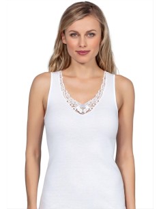 Canotta donna puro cotone 100% spalla larga pizzo MaRe 633