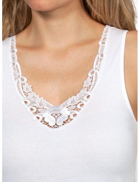 Canotta donna puro cotone 100% spalla larga pizzo MaRe 633