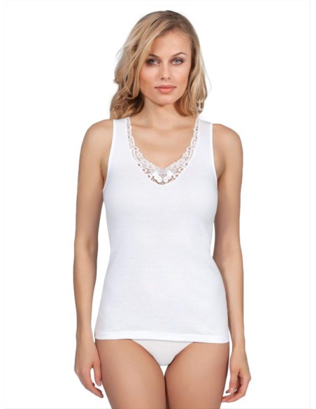 Canotta donna puro cotone 100% spalla larga pizzo MaRe 633
