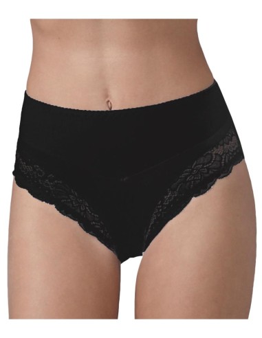 Slip contenitivo vita alta in cotone elasticizzato e pizzo