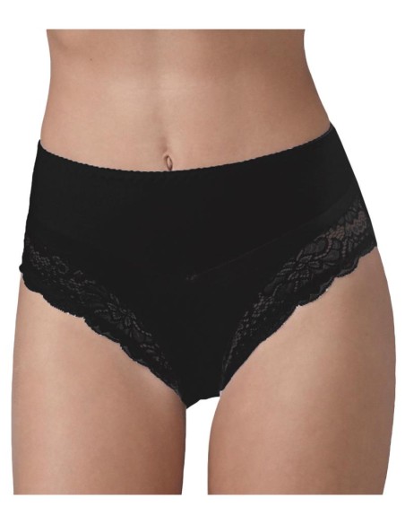 Slip contenitivo vita alta in cotone elasticizzato e pizzo