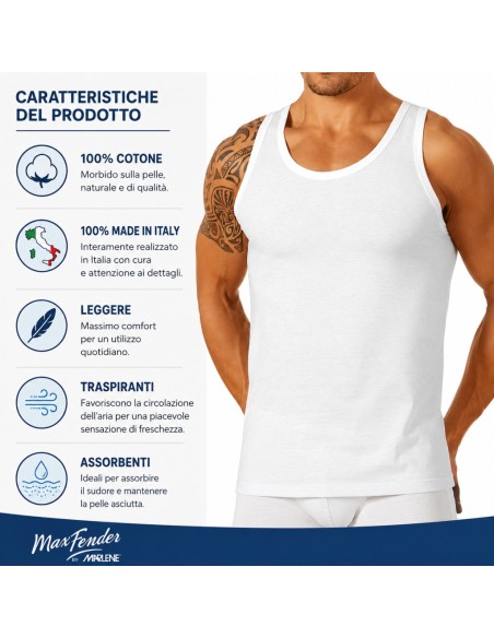 Canotta Uomo Spalla Larga 100% Puro Cotone, Marlene 30532