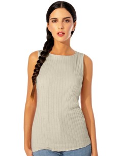 Canotta Donna a Coste 100% Cotone Spalla Larga e Bordo Alto