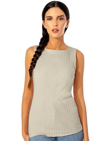 Canotta Donna a Coste 100% Cotone Spalla Larga e Bordo Alto