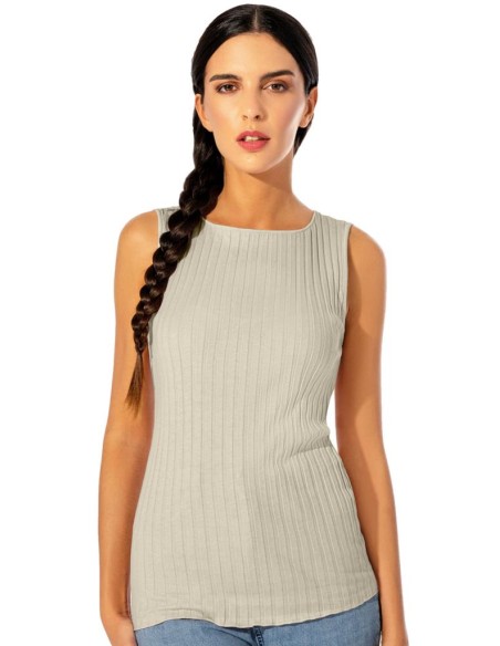 Canotta Donna a Coste 100% Cotone Spalla Larga e Bordo Alto