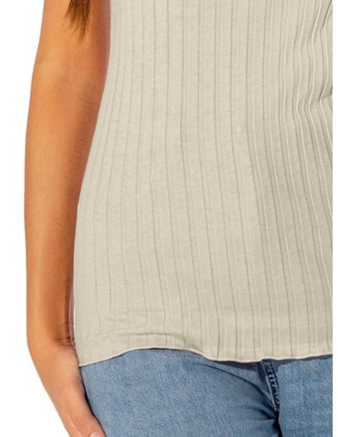 Canotta Donna a Coste 100% Cotone Spalla Larga e Bordo Alto