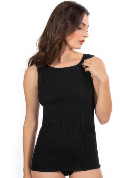Canotta Donna a Coste 100% Cotone Spalla Larga e Bordo Alto