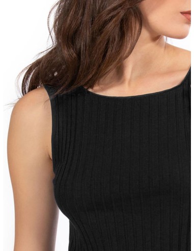 Canotta Donna a Coste 100% Cotone Spalla Larga e Bordo Alto