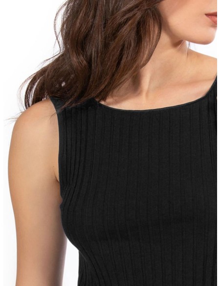 Canotta Donna a Coste 100% Cotone Spalla Larga e Bordo Alto