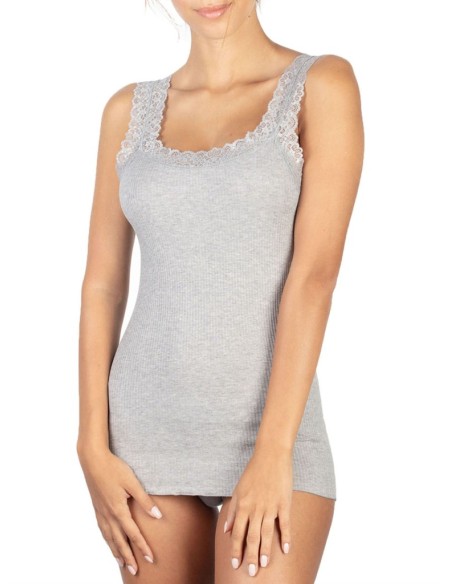 Canotta donna 100% cotone con pizzo | Made in Italy