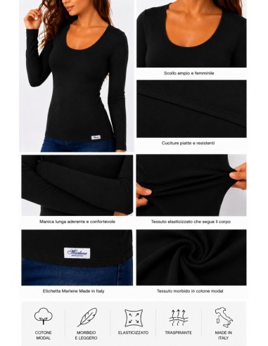 Maglia Donna Cotone Modal Elasticizzata Manica Lunga
