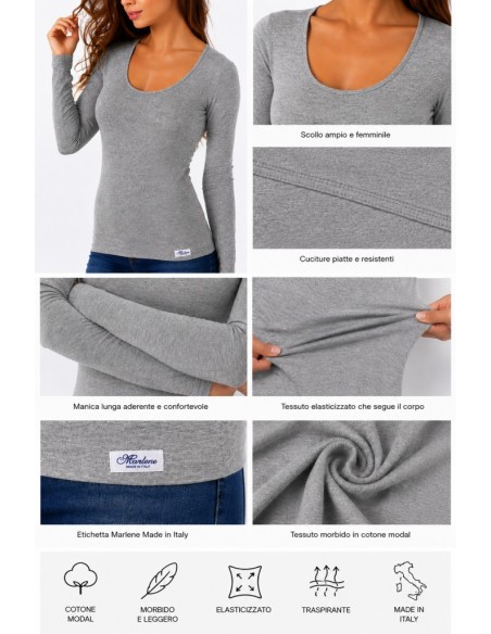 Maglia Donna Cotone Modal Elasticizzata Manica Lunga