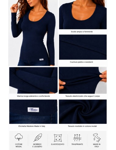 Maglia Donna Cotone Modal Elasticizzata Manica Lunga