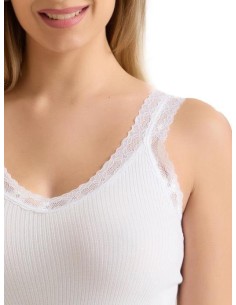 Canotta Donna Costine Cotone Scollo a V Pizzo, Marlene 53061 2