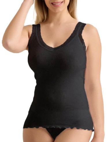 Canotta Donna Costine Cotone Scollo a V Pizzo, Marlene 53061