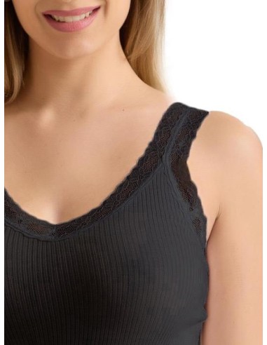 Canotta Donna Costine Cotone Scollo a V Pizzo, Marlene 53061