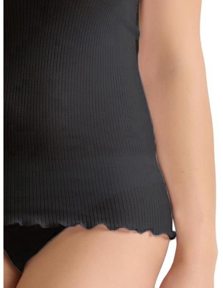 Canotta Donna Costine Cotone Scollo a V Pizzo, Marlene 53061