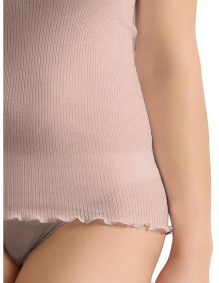 Canotta Donna Costine Cotone Scollo a V Pizzo, Marlene 53061