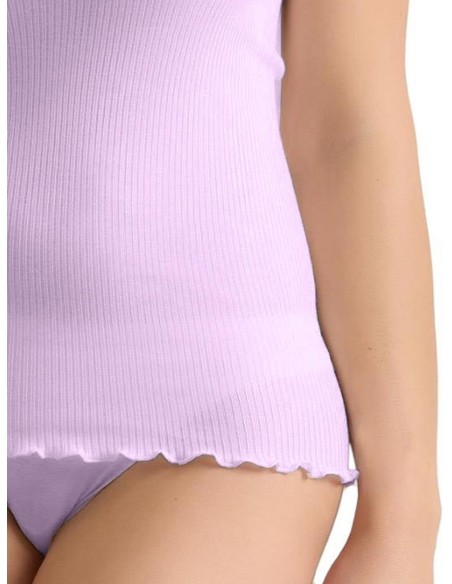 Canotta Donna Costine Cotone Scollo a V Pizzo, Marlene 53061